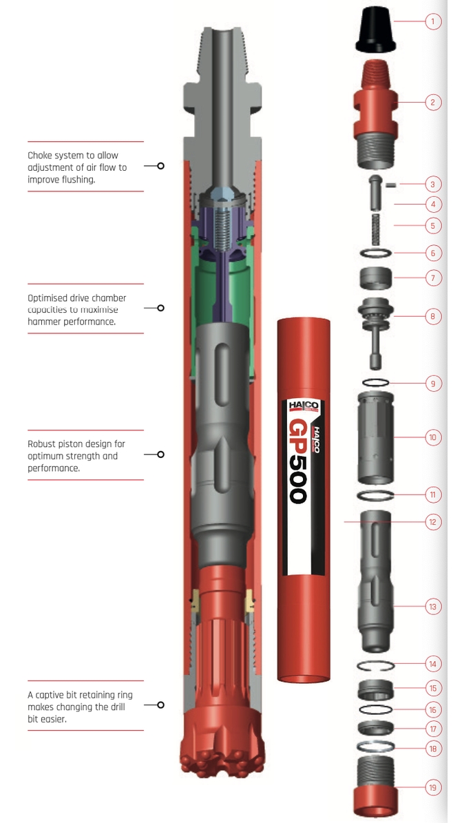 5″ Super Dominator 550HD QL50 Hammer Details and parts catalog